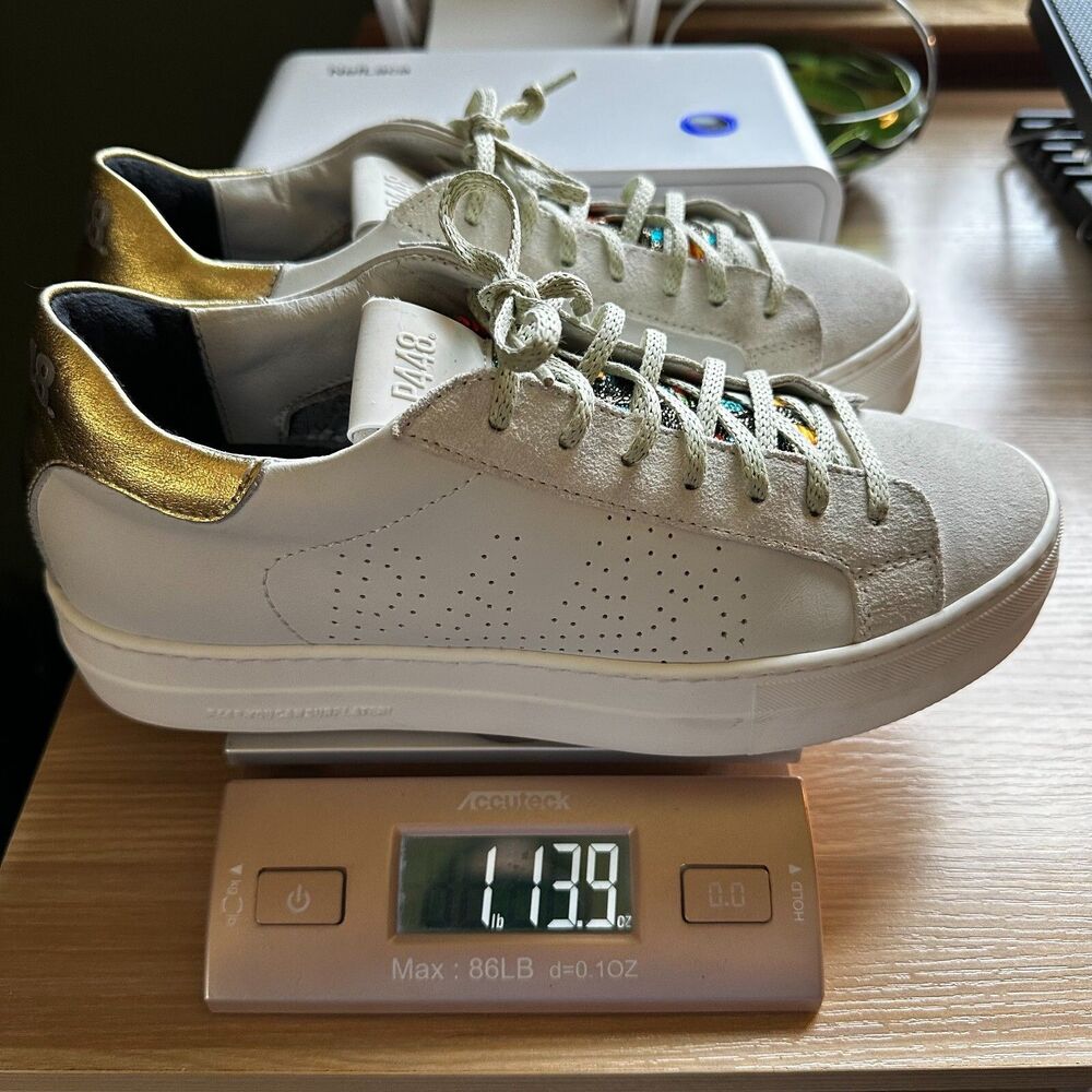 P448 Thea Platform Mahlia Mixed Suede Leather Sneakers Gold Heel Women's‎ 39 8.5 - Picture 12 of 12